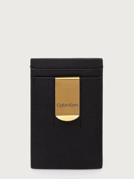 Calvin Klein etui za kartice usnjeni črna
