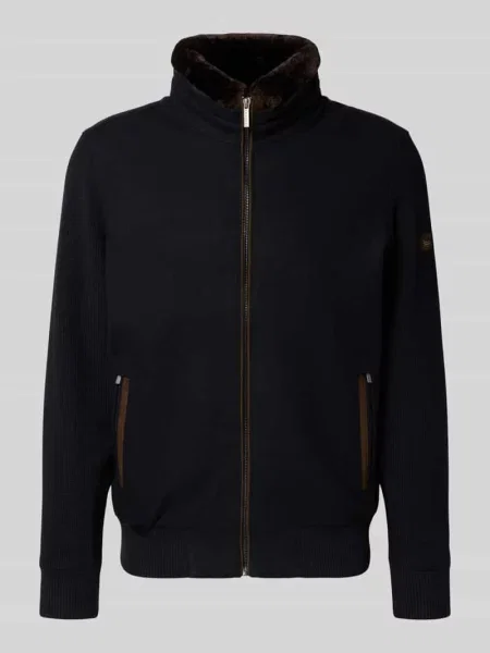 Kardigan z kołnierzem z futra i zamkiem błyskawicznym Bugatti granatowe