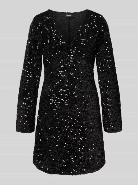 Sukienka mini cekinowa z aksamitu model ‘KAM’ Pieces czarna