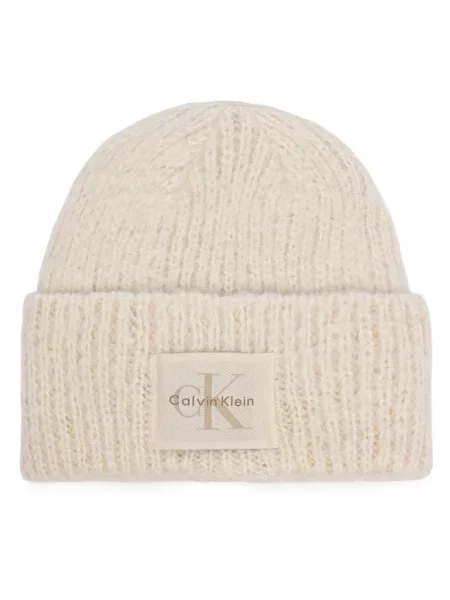 Calvin Klein czapka beanie z dodatkiem wełny beżowa