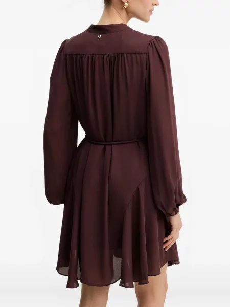 Rochie mini Guess cu decolteu în V cu volane maro