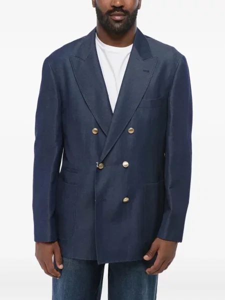 Sacou Brunello Cucinelli cu două rânduri de nasturi albastru