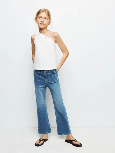 Dżinsy o kroju flare z średni Dzieci 8 MANGO KIDS niebieski