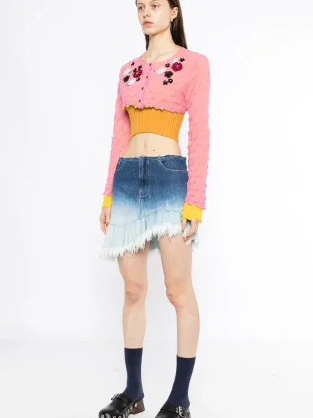 Φλοράλ ζακέτα Yanyan Knits με απλικέ ροζ