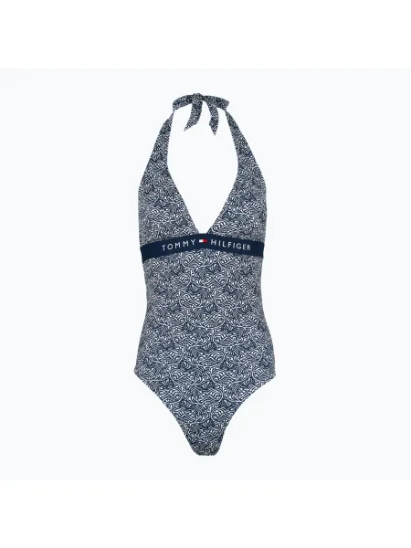 Дамски бански костюм от една част Tommy Hilfiger Halter One Piece Rp Print илюстрирана вълна dark night navy синьо