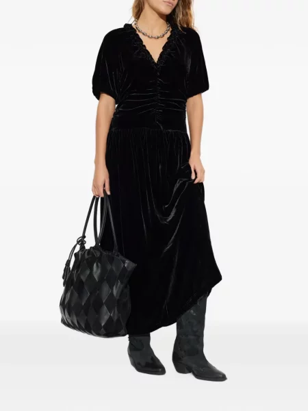 Rochie maxi Baum Und Pferdgarten de catifea cu volane negru