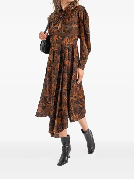 Rochie Boss cu model floral cu imagine de costum maro