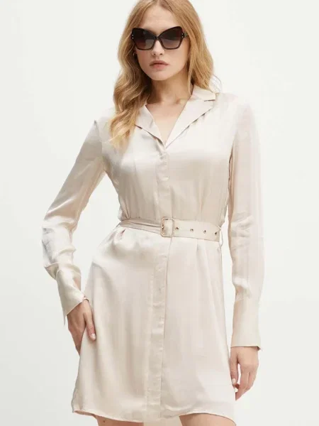 Рокля Guess GRACE къса разкроена бежово