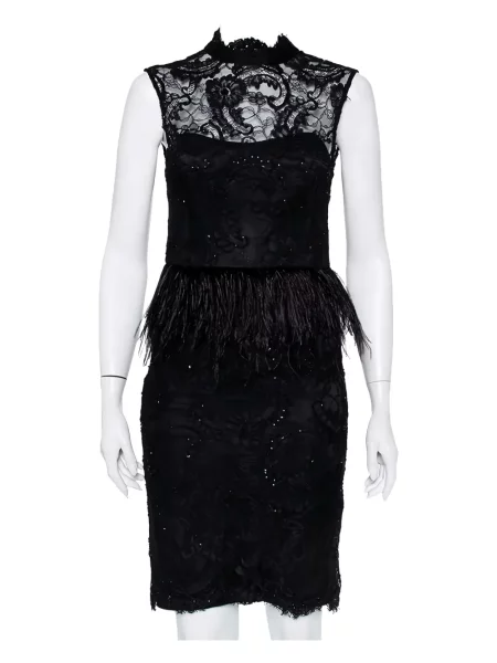 Rochie Alice + Olivia cu pene din dantelă de costum negru