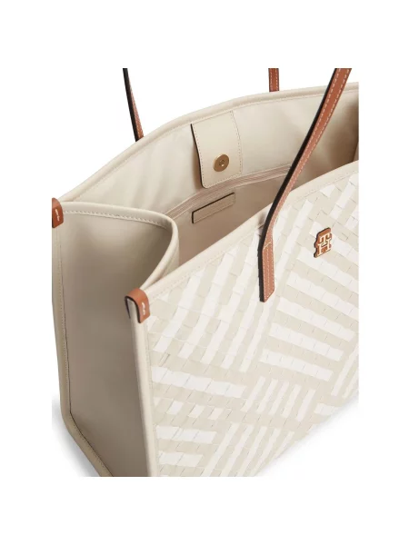 Tommy Hilfiger Geantă shopper TH CITY cu adaos de piele alb