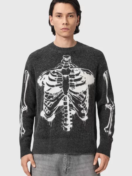 AllSaints pulover pentru bărbați cu lână RIBSPILL CREW gri