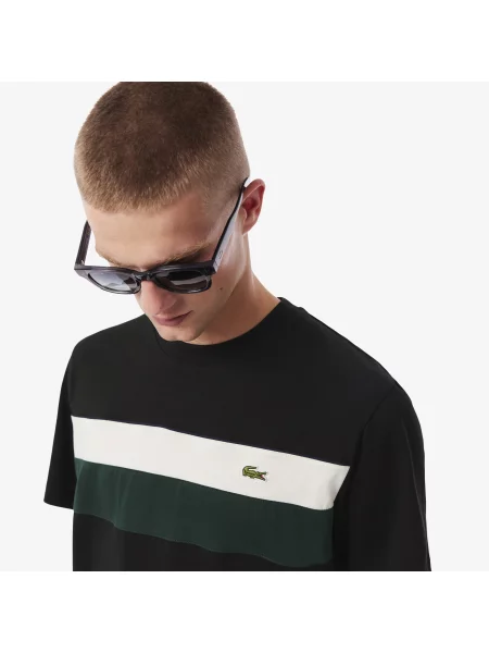 Lacoste Kolorowa Koszulka Z Dżerseju czarny