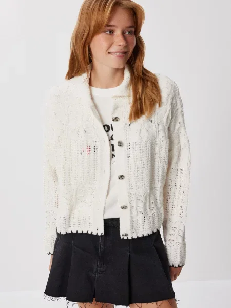 Happiness İstanbul Geacă tricotată ecru