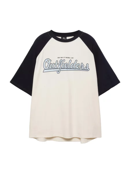 Pull&Bear Tricou OUTFIELDERS albastru pastel / negru / lână alb