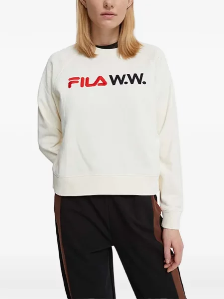 Hanorac crewneck Fila cu decolteu rotund cu autograf alb