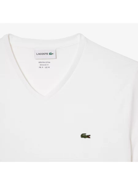 Lacoste T-Shirt Z Dekoltem W Kształcie Literyz Dżerseju Z Bawełny Pima biała