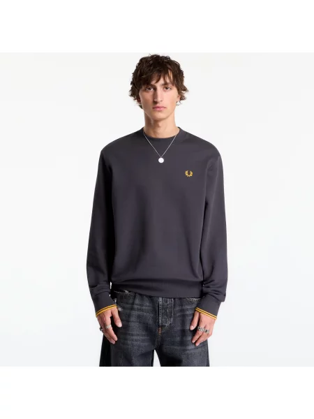 Hanorac crewneck Fred Perry cu decolteu rotund gri