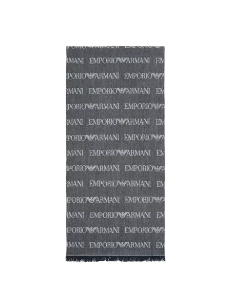 Emporio Armani szalik z dodatkiem wełny granatowy wzorzysty szara