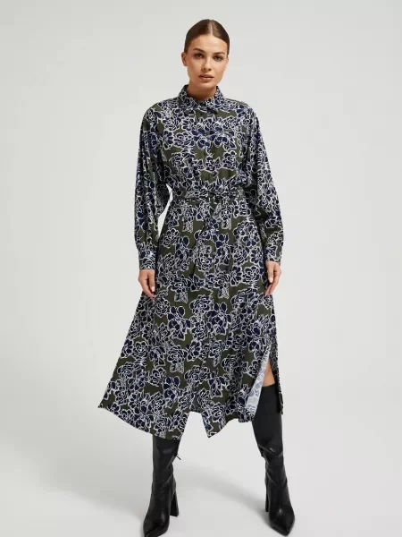 Rochie tip cămașă Moodo cu model floral de costum albastru