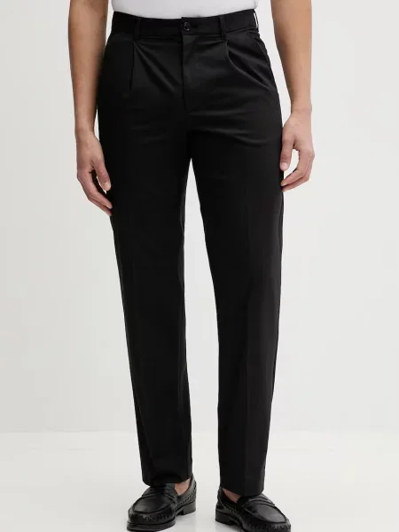 Calvin Klein ravne hlače iz bombaža črna