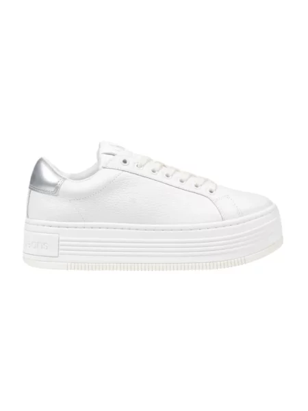 Calvin Klein Jeans sneakersy skórzane BOLD FLATF LOW MIX OHB biały szare