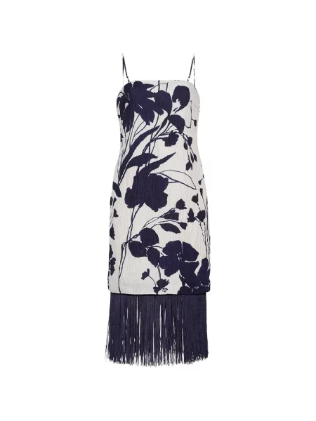 Rochie midi Cara Cara cu franjuri cu model floral alb