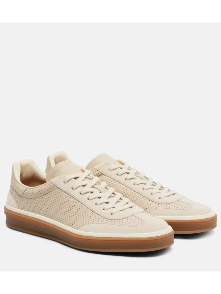 Sneakerși Loro Piana din piele de căprioară tenis bej