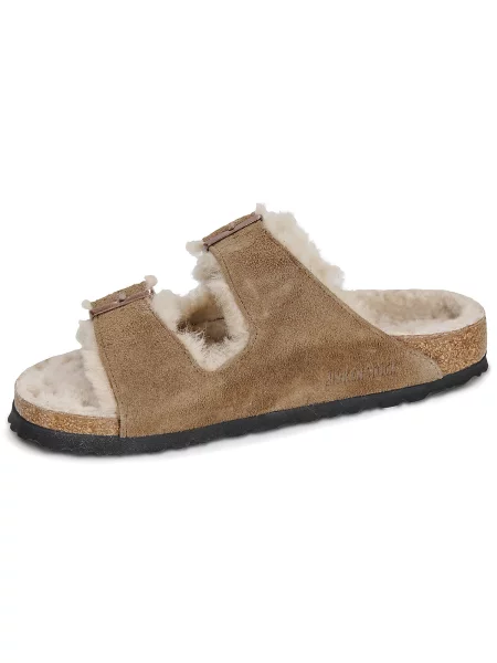 Šľapky Birkenstock z ovčej kože hnedá