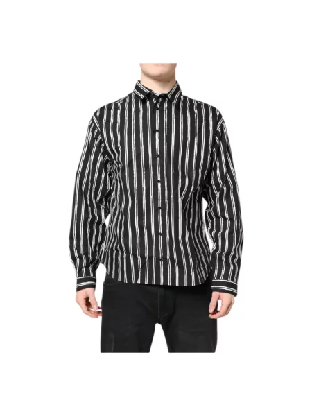 Koszula Dolce And Gabbana w paski elegancka czarna