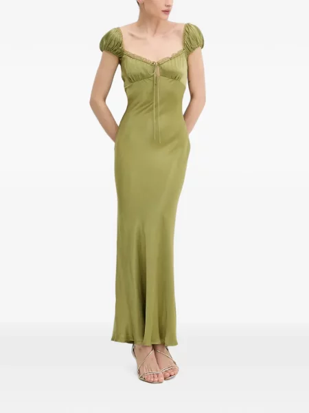 Rochie maxi Bardot din dantelă verde
