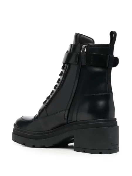 Kožené chunky bikerské kotníkové boty Salvatore Ferragamo černé