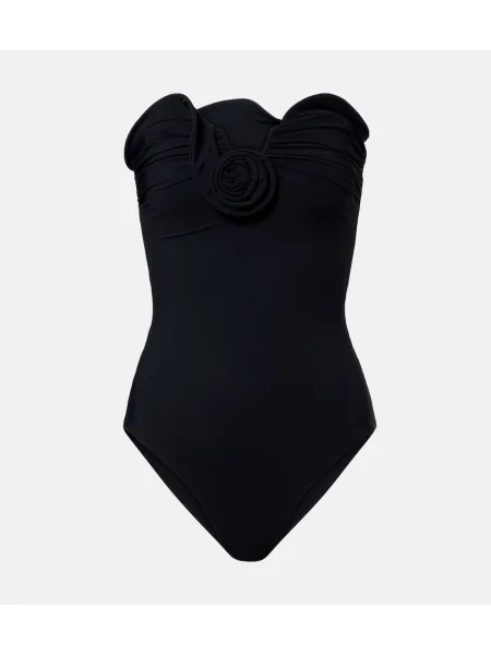 Strój kąpielowy Magda Butrym w kwiatki bez ramiączek czarny