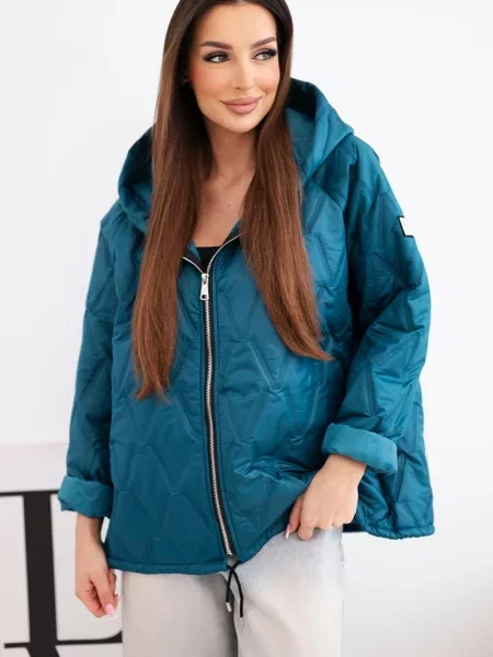 Geacă de tranziție Kesi Włoski cu glugă turcoaz