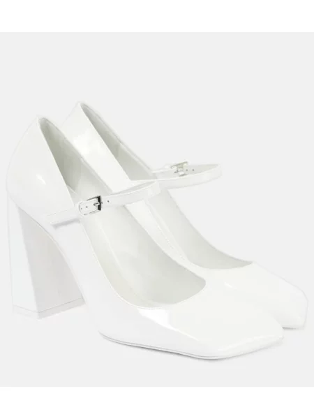 Pantofi cu toc Amina Muaddi din piele de lac alb