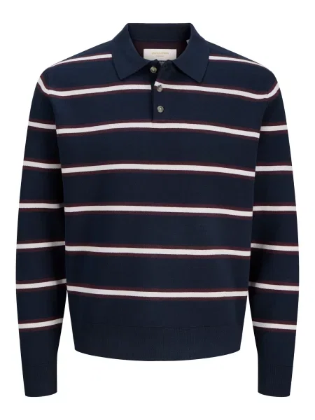 JACK & JONES Pulover JORATOCHA bleumarin / roșu vin alb