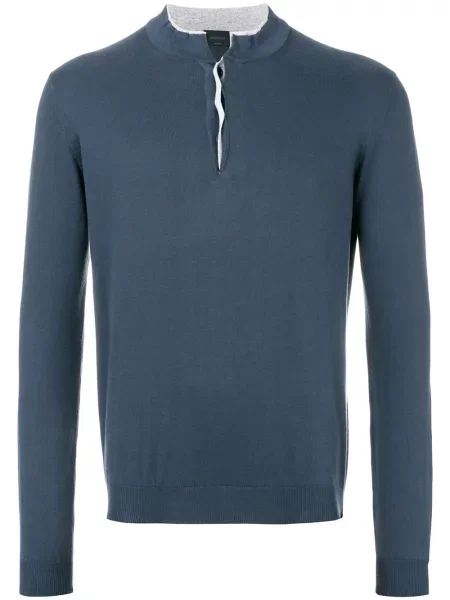 Pulover Dell'oglio cu guler henley albastru