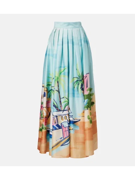 Fusta maxi Leo Lin din satin albastru