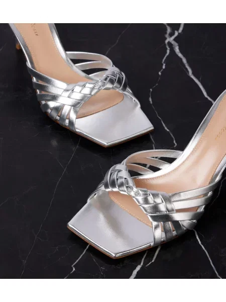 Papuci tip mules Gianvito Rossi din piele argintiu