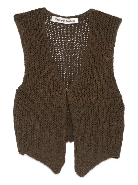 Dzianinowa kamizelka Open Yy z dekoltem w serek zielona