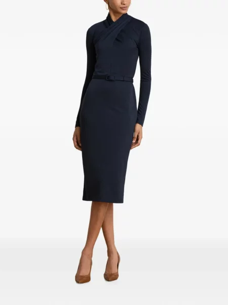 Cu centură rochie midi Lauren Ralph Lauren albastru