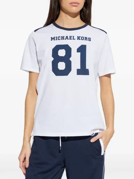 Koszulka Michael Michael Kors w paski z okrągłym dekoltem bez rękawów niebieska