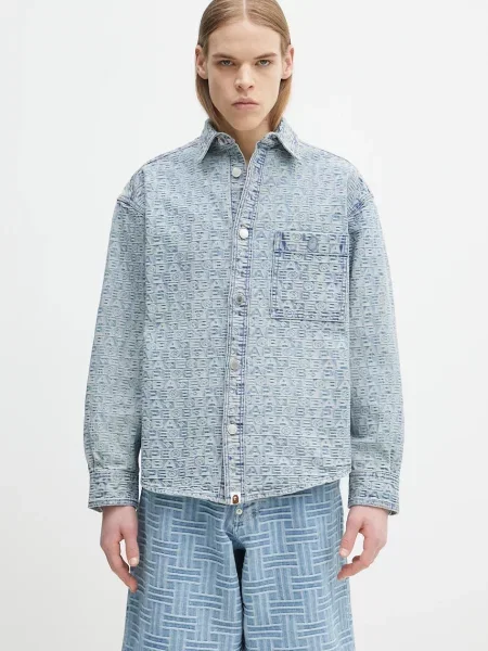 A Bathing Ape geaca jeans Lux Sport Pattern Jacquard Denim de tranzitie oversize