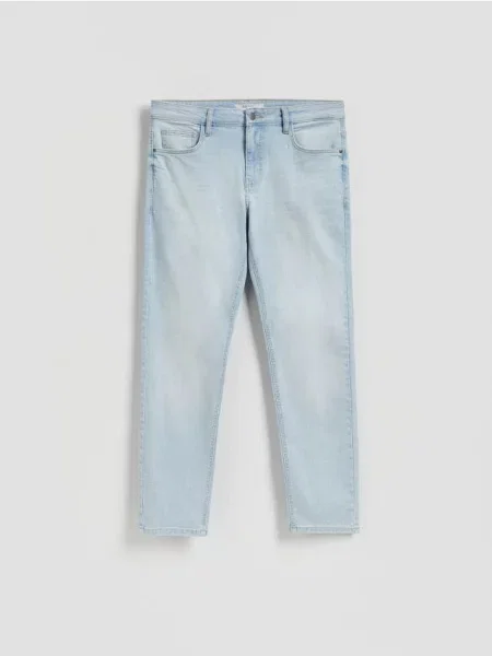 Reserved Blugi slim cu efect prespălat albastru
