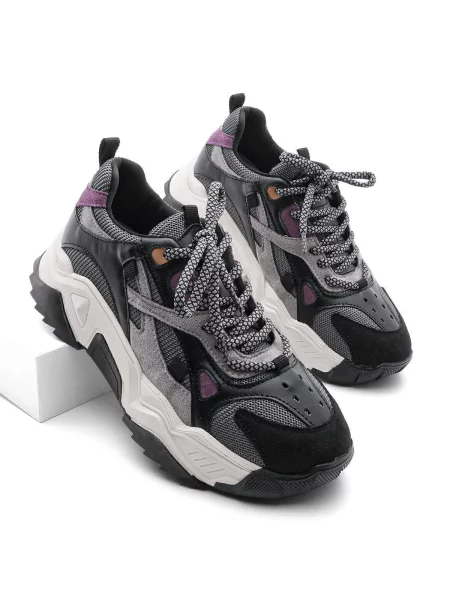 Sneakerși Marjin cu șireturi din dantelă negru