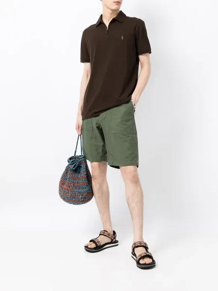 Плисирана карирана кожена риза Polo Ralph Lauren кафяво