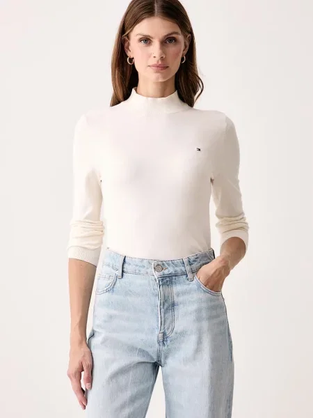 Tommy Hilfiger półgolf z bawełną beżowy