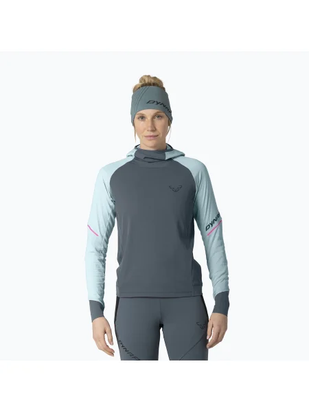 Tricou mânecă lungă Dynafit cu glugă alergare albastru