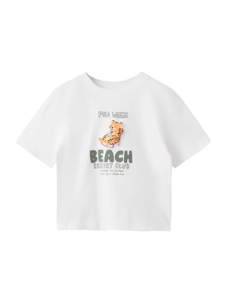 MANGO KIDS Majica BEACH maslinasta / narančasta / crna bijela