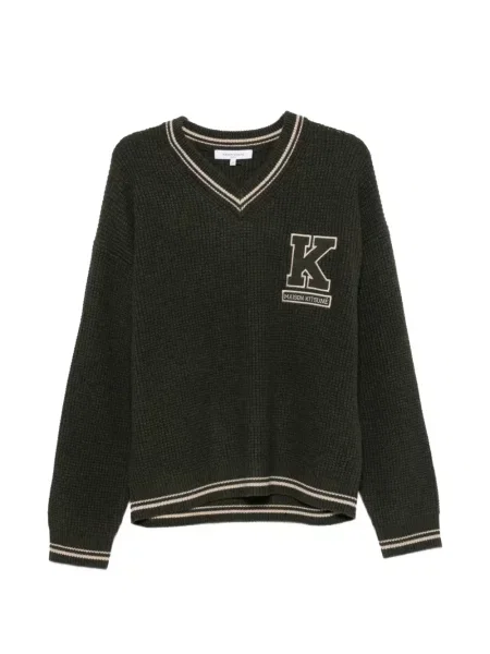 Pulover Maison Kitsune cu decolteu în V cu autograf verde
