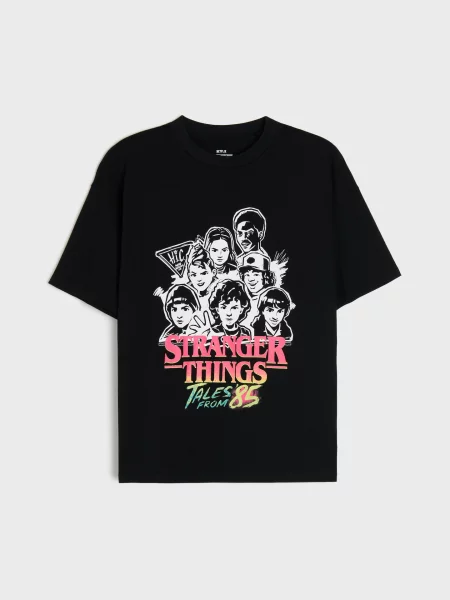 Sinsay oversize tričko s potiskem Stranger Things černá